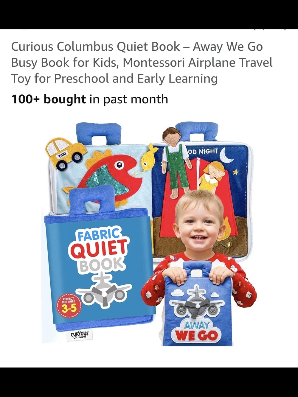 Blue Fabric Quiet Book – Airplane Travel Busy Book for Kids